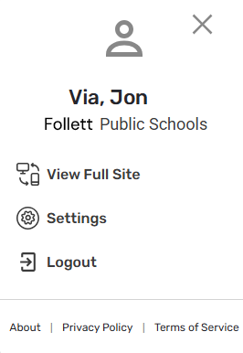 user settings pop-up